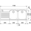 AMX621R1 - 101.0204.968 - Armonia - Inbouwspoeltafel / 1160 x 500 mm / 2 bakken