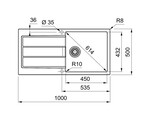 Franke S2D611 Sirius 2.0 - Inbouwspoeltafel / 1000 x 500 mm / 1 bak / Omkeerbaar