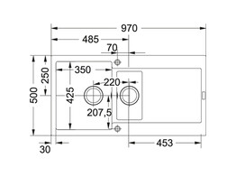 Franke MRG651 Maris - Inbouwspoeltafel / 970 x 500 mm / 1 1/2 bak /  Omkee Mat Z