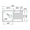 Franke BCX211P Bell - Slimtopspoeltafel / 860 x 480 mm / 1 bak / Glad / Afdruip